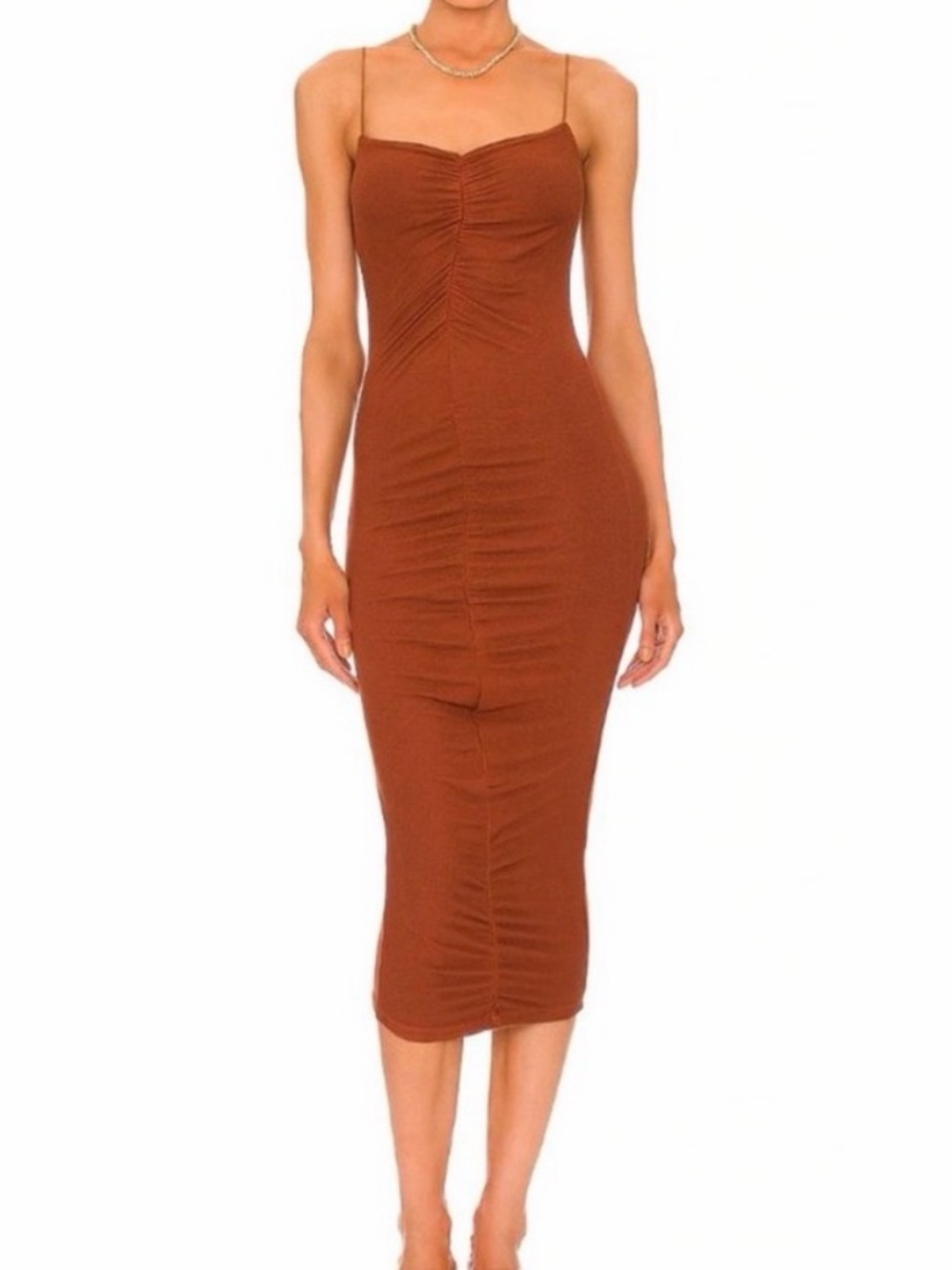 Enza Costa Rust Burnt Orange Ruched Midi Dress Fall Dress